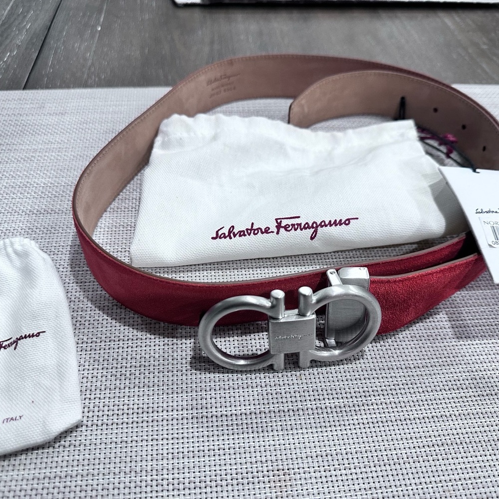 Salvatore Ferragamo Silver Buckle Red Belt